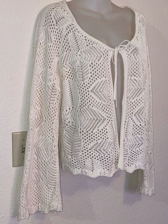 Celebrity Pink Sweaters - Celebrity Pink Open Crochet Cardigan in Cream Size XL